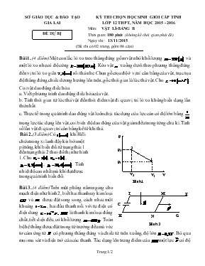 Kỳ thi chọn học sinh giỏi cấp tỉnh lớp 12, năm học 2015 - 2016 môn Vật lí - Bảng b thời gian 180 phút